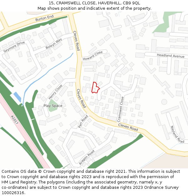 15, CRAMSWELL CLOSE, HAVERHILL, CB9 9QL: Location map and indicative extent of plot