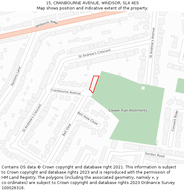 15, CRANBOURNE AVENUE, WINDSOR, SL4 4ES: Location map and indicative extent of plot