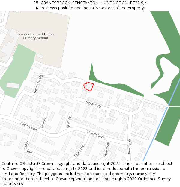 15, CRANESBROOK, FENSTANTON, HUNTINGDON, PE28 9JN: Location map and indicative extent of plot