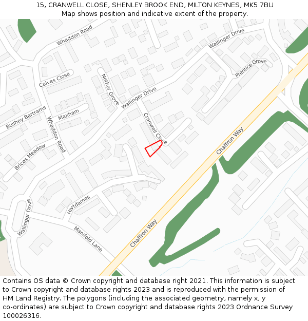 15, CRANWELL CLOSE, SHENLEY BROOK END, MILTON KEYNES, MK5 7BU: Location map and indicative extent of plot