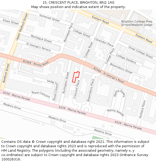 15, CRESCENT PLACE, BRIGHTON, BN2 1AS: Location map and indicative extent of plot