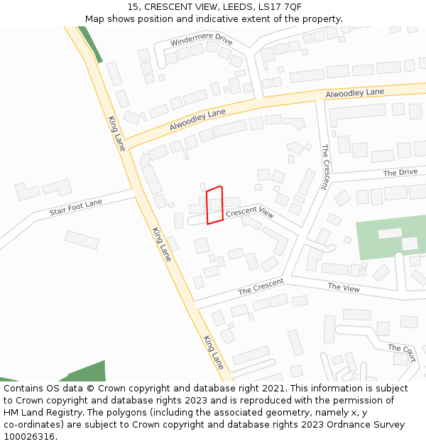 15, CRESCENT VIEW, LEEDS, LS17 7QF: Location map and indicative extent of plot