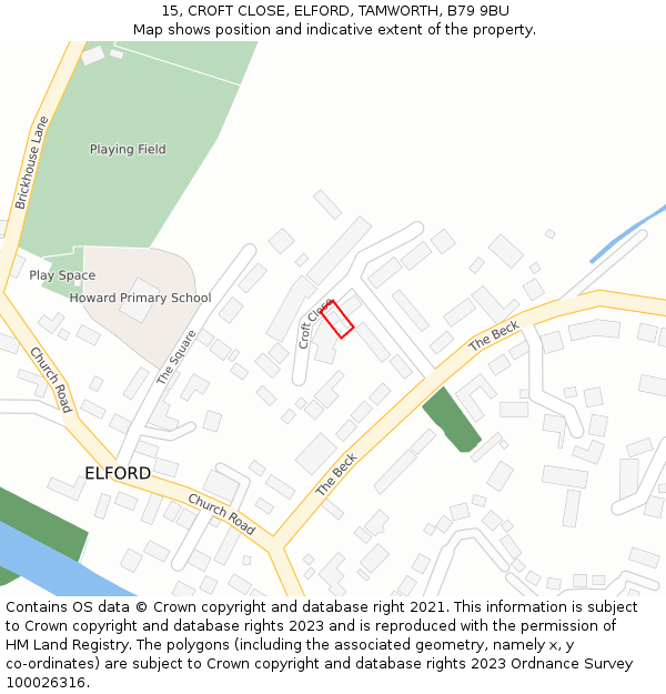 15, CROFT CLOSE, ELFORD, TAMWORTH, B79 9BU: Location map and indicative extent of plot