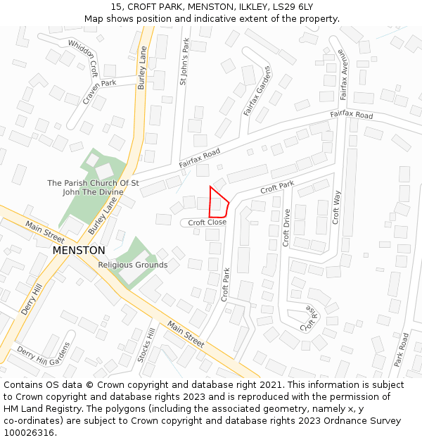 15, CROFT PARK, MENSTON, ILKLEY, LS29 6LY: Location map and indicative extent of plot