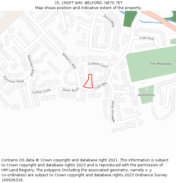 15, CROFT WAY, BELFORD, NE70 7ET: Location map and indicative extent of plot