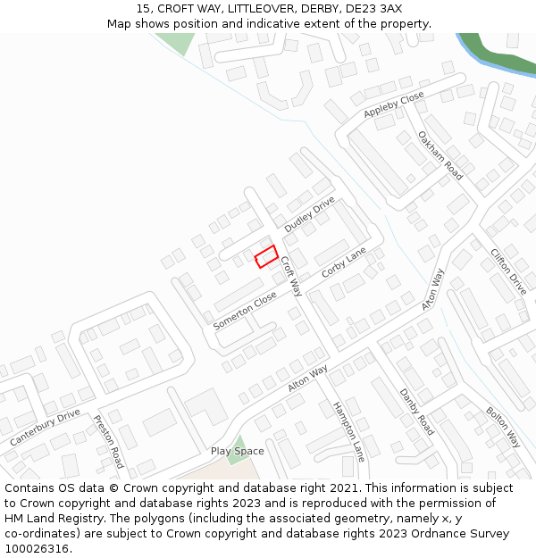 15, CROFT WAY, LITTLEOVER, DERBY, DE23 3AX: Location map and indicative extent of plot