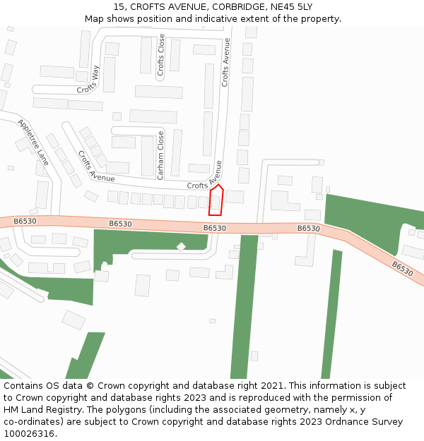 15, CROFTS AVENUE, CORBRIDGE, NE45 5LY: Location map and indicative extent of plot