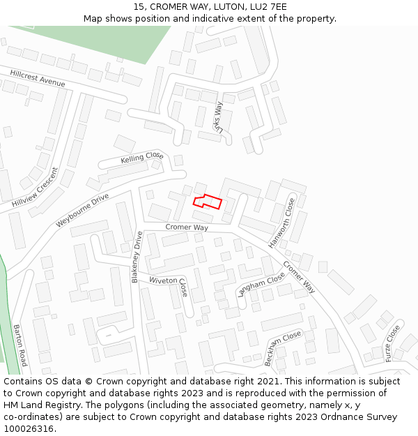 15, CROMER WAY, LUTON, LU2 7EE: Location map and indicative extent of plot