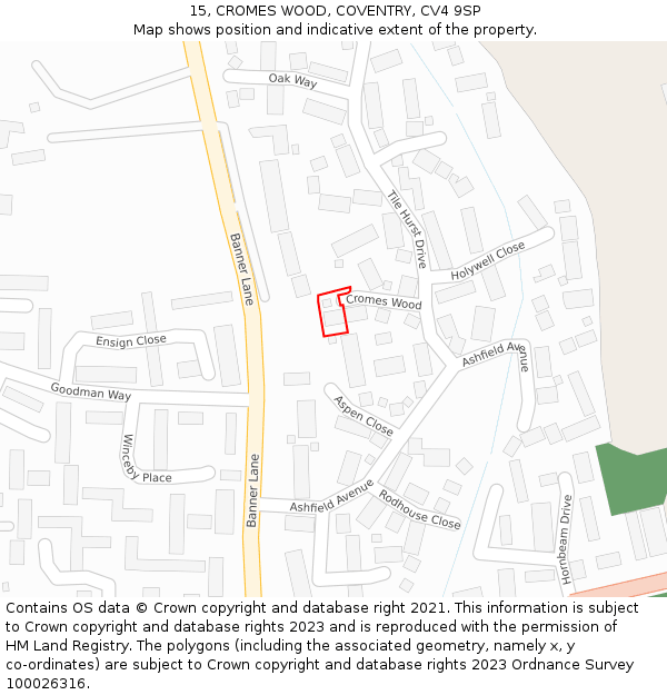 15, CROMES WOOD, COVENTRY, CV4 9SP: Location map and indicative extent of plot