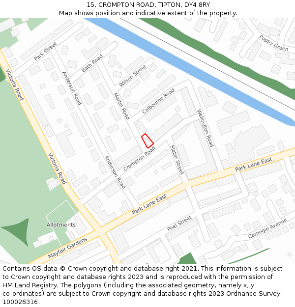 15, CROMPTON ROAD, TIPTON, DY4 8RY: Location map and indicative extent of plot