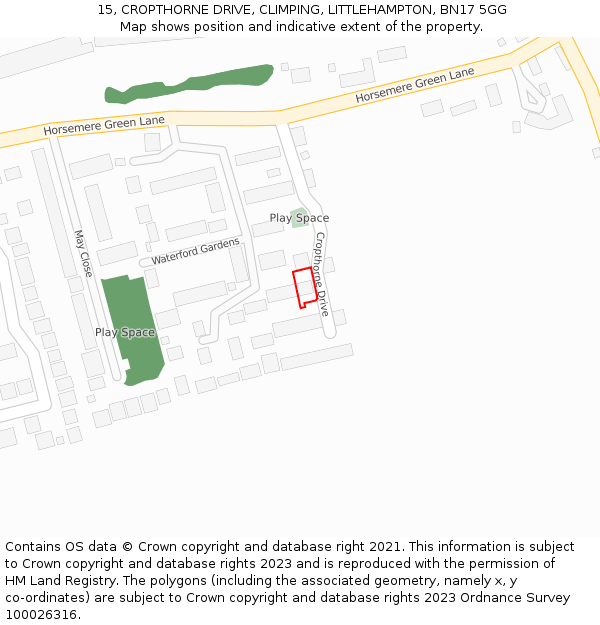 15, CROPTHORNE DRIVE, CLIMPING, LITTLEHAMPTON, BN17 5GG: Location map and indicative extent of plot