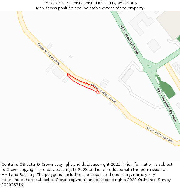 15, CROSS IN HAND LANE, LICHFIELD, WS13 8EA: Location map and indicative extent of plot