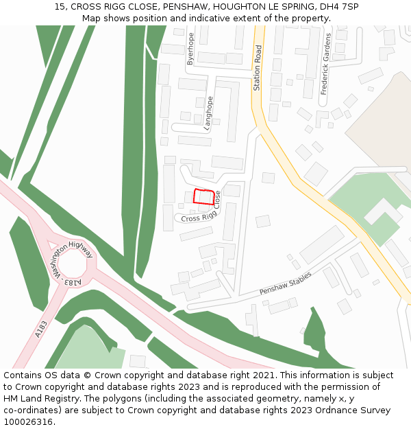 15, CROSS RIGG CLOSE, PENSHAW, HOUGHTON LE SPRING, DH4 7SP: Location map and indicative extent of plot