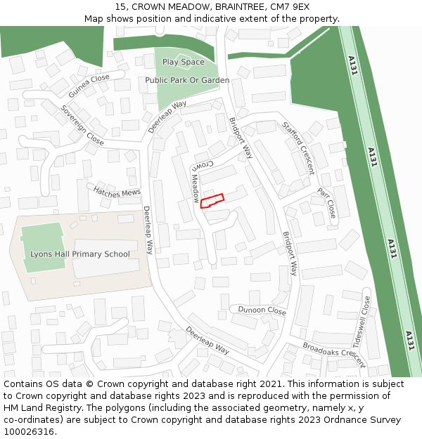 15, CROWN MEADOW, BRAINTREE, CM7 9EX: Location map and indicative extent of plot