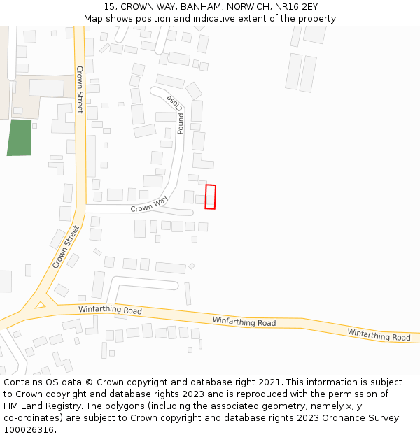 15, CROWN WAY, BANHAM, NORWICH, NR16 2EY: Location map and indicative extent of plot