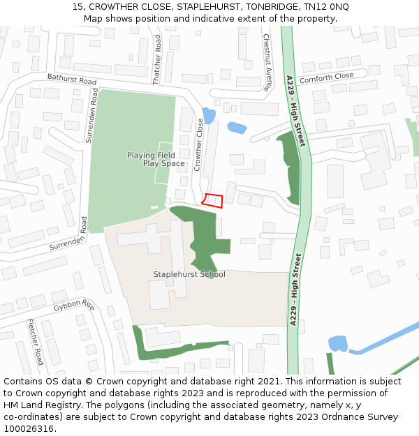 15, CROWTHER CLOSE, STAPLEHURST, TONBRIDGE, TN12 0NQ: Location map and indicative extent of plot