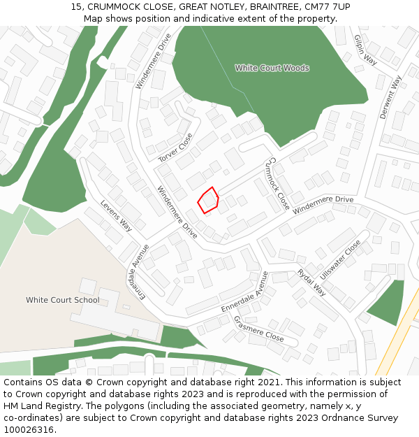 15, CRUMMOCK CLOSE, GREAT NOTLEY, BRAINTREE, CM77 7UP: Location map and indicative extent of plot