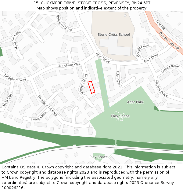 15, CUCKMERE DRIVE, STONE CROSS, PEVENSEY, BN24 5PT: Location map and indicative extent of plot