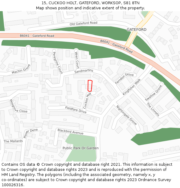 15, CUCKOO HOLT, GATEFORD, WORKSOP, S81 8TN: Location map and indicative extent of plot