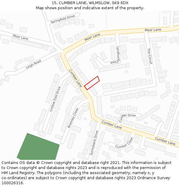 15, CUMBER LANE, WILMSLOW, SK9 6DX: Location map and indicative extent of plot