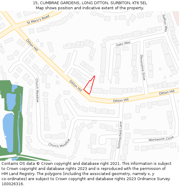 15, CUMBRAE GARDENS, LONG DITTON, SURBITON, KT6 5EL: Location map and indicative extent of plot