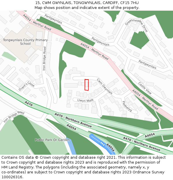 15, CWM GWYNLAIS, TONGWYNLAIS, CARDIFF, CF15 7HU: Location map and indicative extent of plot