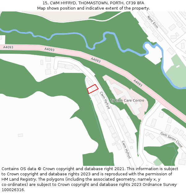 15, CWM HYFRYD, THOMASTOWN, PORTH, CF39 8FA: Location map and indicative extent of plot