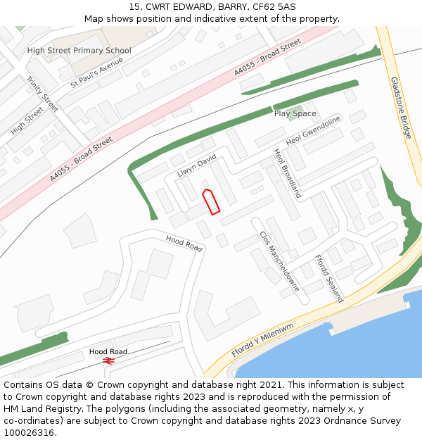 15, CWRT EDWARD, BARRY, CF62 5AS: Location map and indicative extent of plot