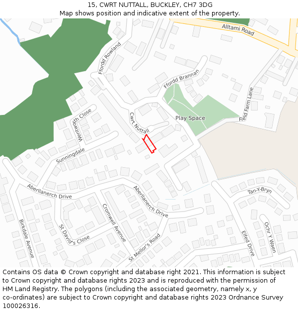 15, CWRT NUTTALL, BUCKLEY, CH7 3DG: Location map and indicative extent of plot