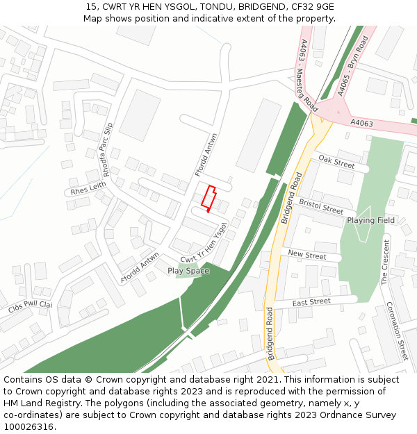 15, CWRT YR HEN YSGOL, TONDU, BRIDGEND, CF32 9GE: Location map and indicative extent of plot