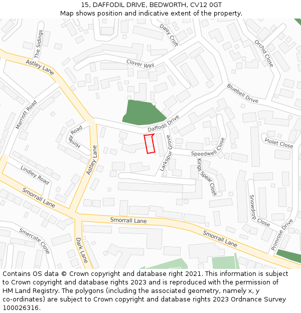 15, DAFFODIL DRIVE, BEDWORTH, CV12 0GT: Location map and indicative extent of plot