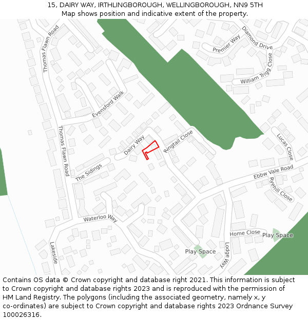 15, DAIRY WAY, IRTHLINGBOROUGH, WELLINGBOROUGH, NN9 5TH: Location map and indicative extent of plot