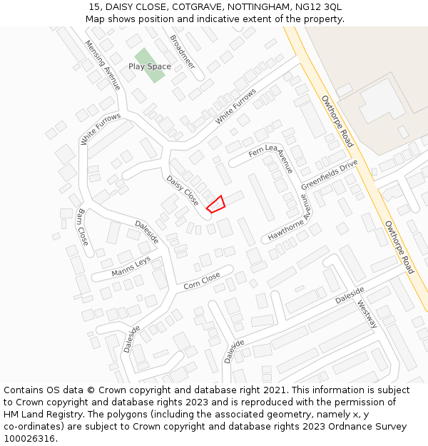 15, DAISY CLOSE, COTGRAVE, NOTTINGHAM, NG12 3QL: Location map and indicative extent of plot