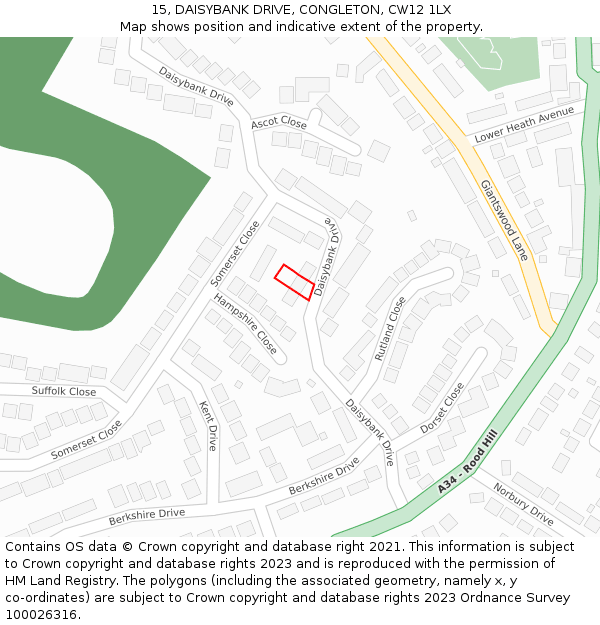 15, DAISYBANK DRIVE, CONGLETON, CW12 1LX: Location map and indicative extent of plot