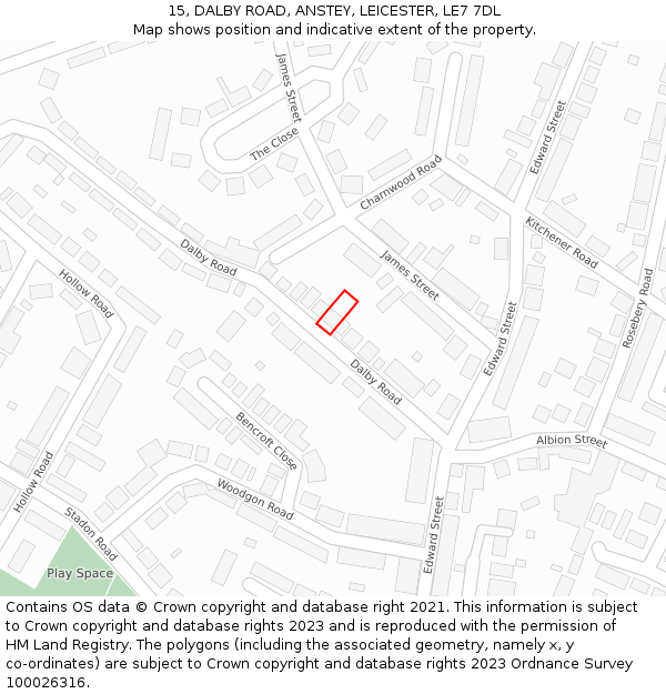 15, DALBY ROAD, ANSTEY, LEICESTER, LE7 7DL: Location map and indicative extent of plot