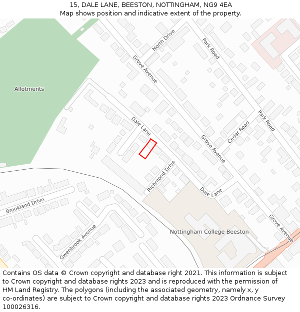 15, DALE LANE, BEESTON, NOTTINGHAM, NG9 4EA: Location map and indicative extent of plot