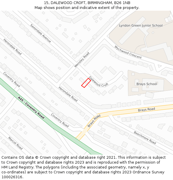 15, DALEWOOD CROFT, BIRMINGHAM, B26 1NB: Location map and indicative extent of plot