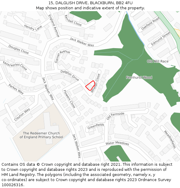 15, DALGLISH DRIVE, BLACKBURN, BB2 4FU: Location map and indicative extent of plot