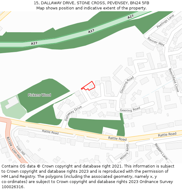 15, DALLAWAY DRIVE, STONE CROSS, PEVENSEY, BN24 5FB: Location map and indicative extent of plot