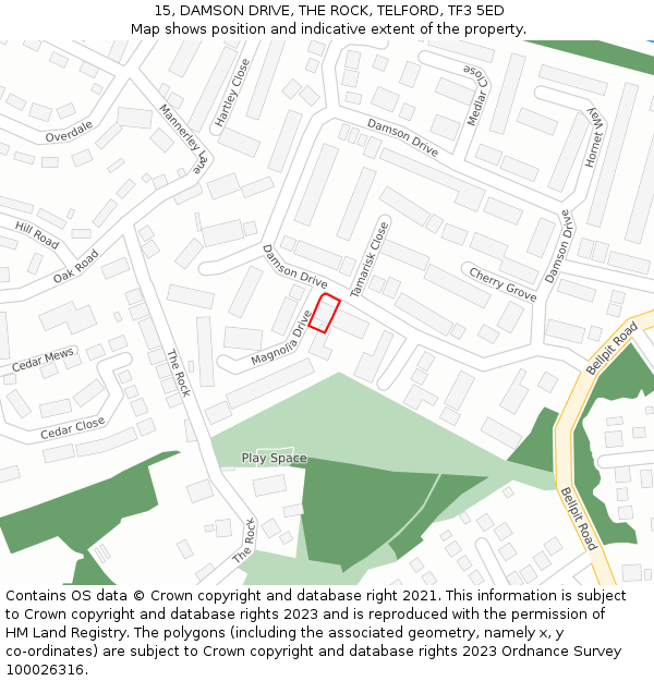 15, DAMSON DRIVE, THE ROCK, TELFORD, TF3 5ED: Location map and indicative extent of plot