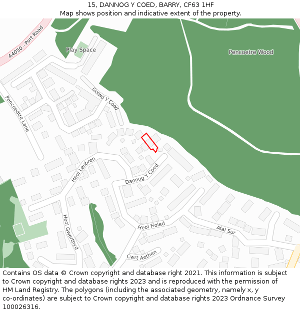 15, DANNOG Y COED, BARRY, CF63 1HF: Location map and indicative extent of plot