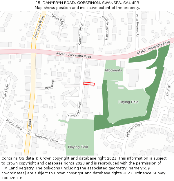 15, DANYBRYN ROAD, GORSEINON, SWANSEA, SA4 4PB: Location map and indicative extent of plot