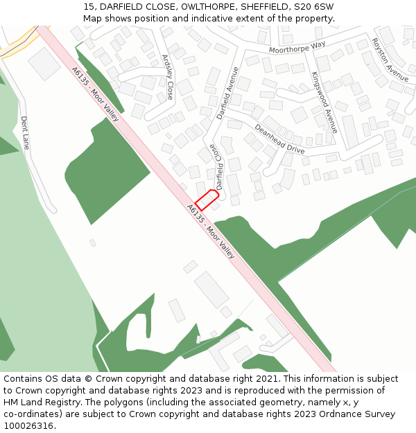 15, DARFIELD CLOSE, OWLTHORPE, SHEFFIELD, S20 6SW: Location map and indicative extent of plot