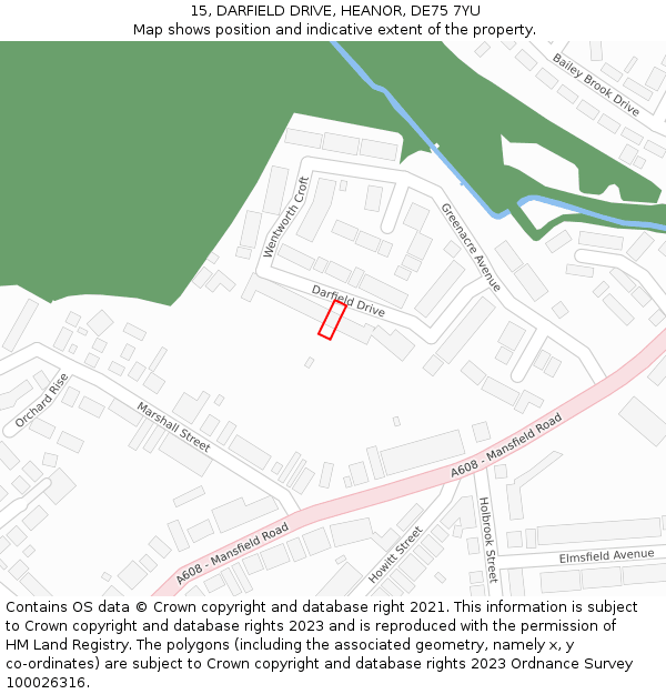15, DARFIELD DRIVE, HEANOR, DE75 7YU: Location map and indicative extent of plot