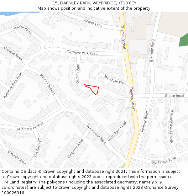 15, DARNLEY PARK, WEYBRIDGE, KT13 8EY: Location map and indicative extent of plot