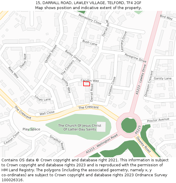 15, DARRALL ROAD, LAWLEY VILLAGE, TELFORD, TF4 2GF: Location map and indicative extent of plot
