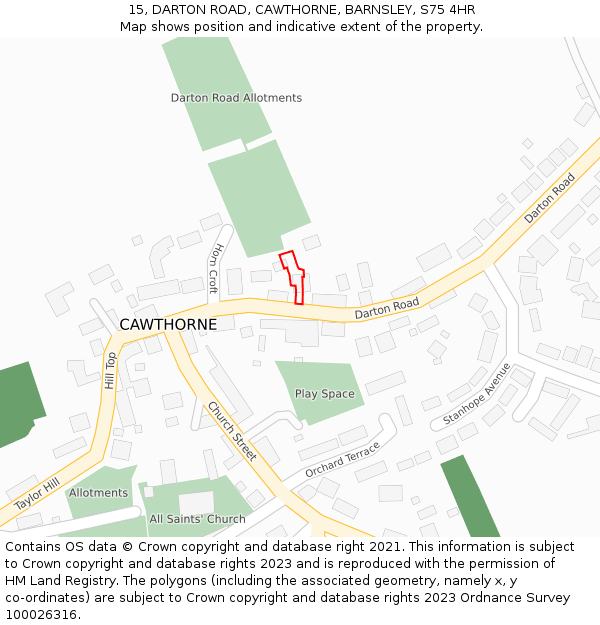 15, DARTON ROAD, CAWTHORNE, BARNSLEY, S75 4HR: Location map and indicative extent of plot