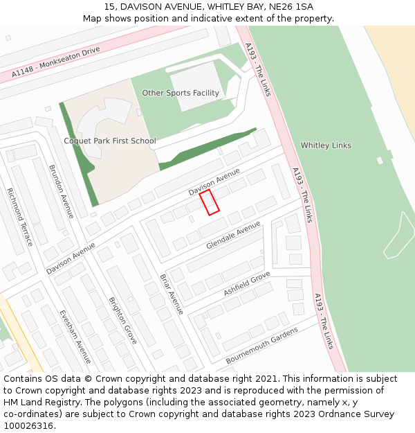 15, DAVISON AVENUE, WHITLEY BAY, NE26 1SA: Location map and indicative extent of plot