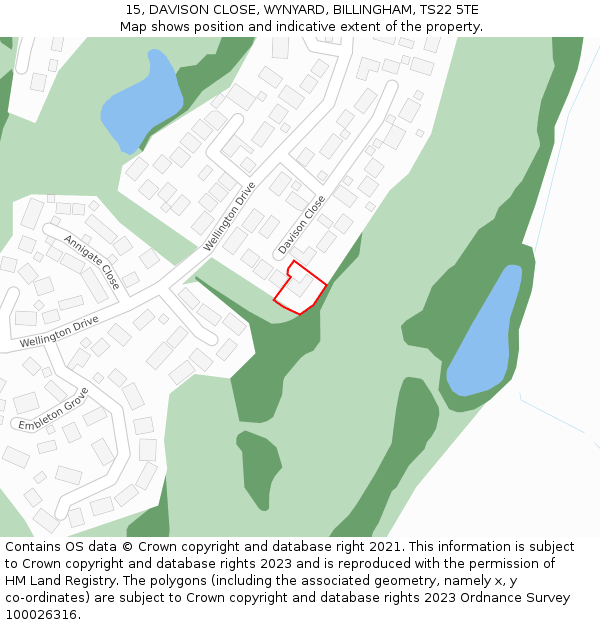 15, DAVISON CLOSE, WYNYARD, BILLINGHAM, TS22 5TE: Location map and indicative extent of plot