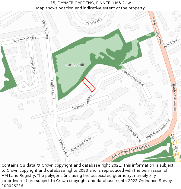 15, DAYMER GARDENS, PINNER, HA5 2HW: Location map and indicative extent of plot
